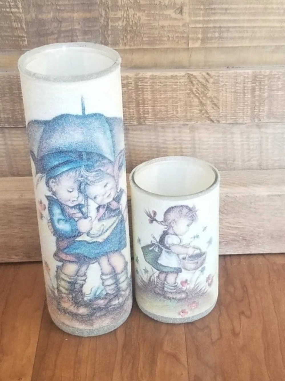 Sugar Coated Frosted Glass Pillar Candles Set of 2